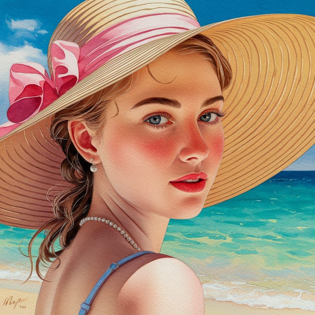 Impressionistic Portrait of a Lady on Summer Shore