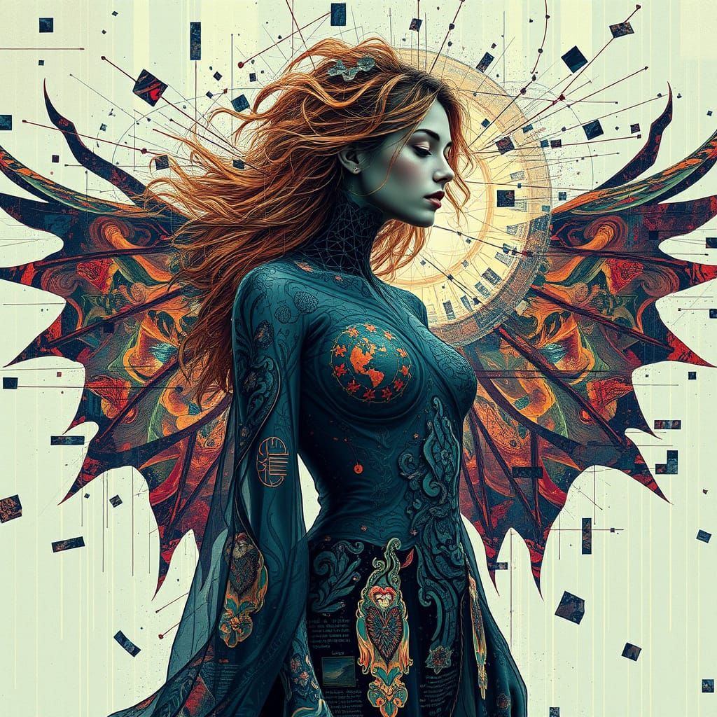 Glitch Art Portrait: Woman in Flowing, Distorted Clothing