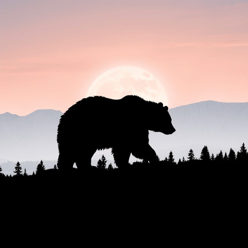 Winter Bear Silhouette in a Barren Forest Landscape