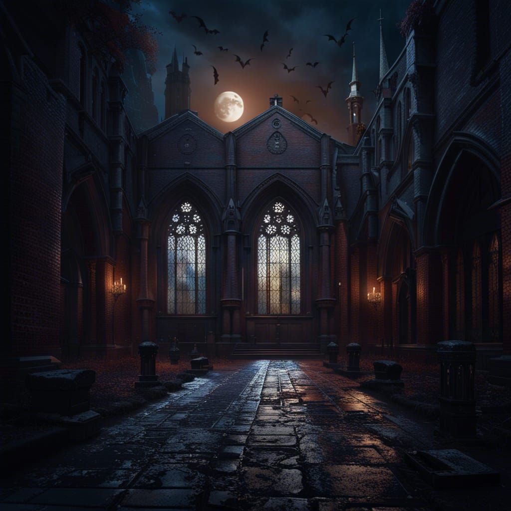 Gothic Church in Dark Alleyway: Matte Painting