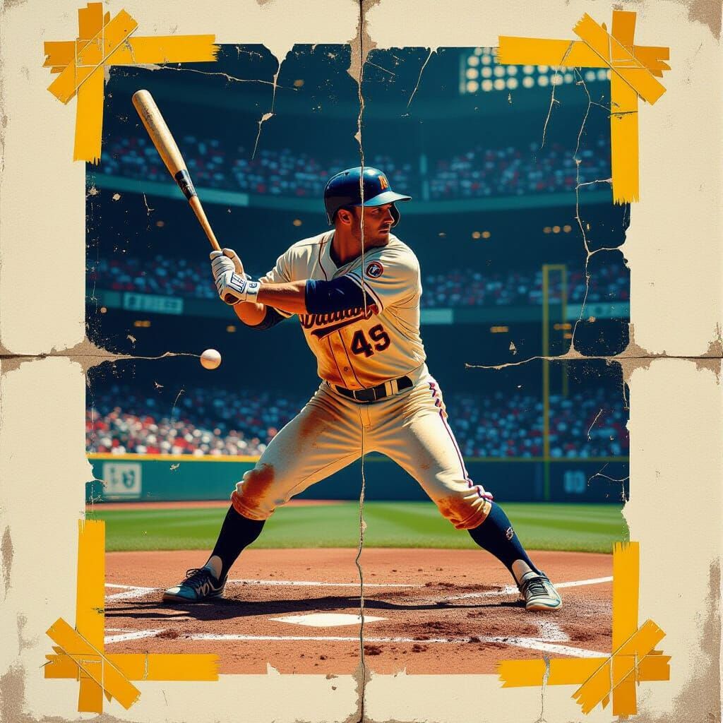 Worn Baseball Poster on Cracked Wall