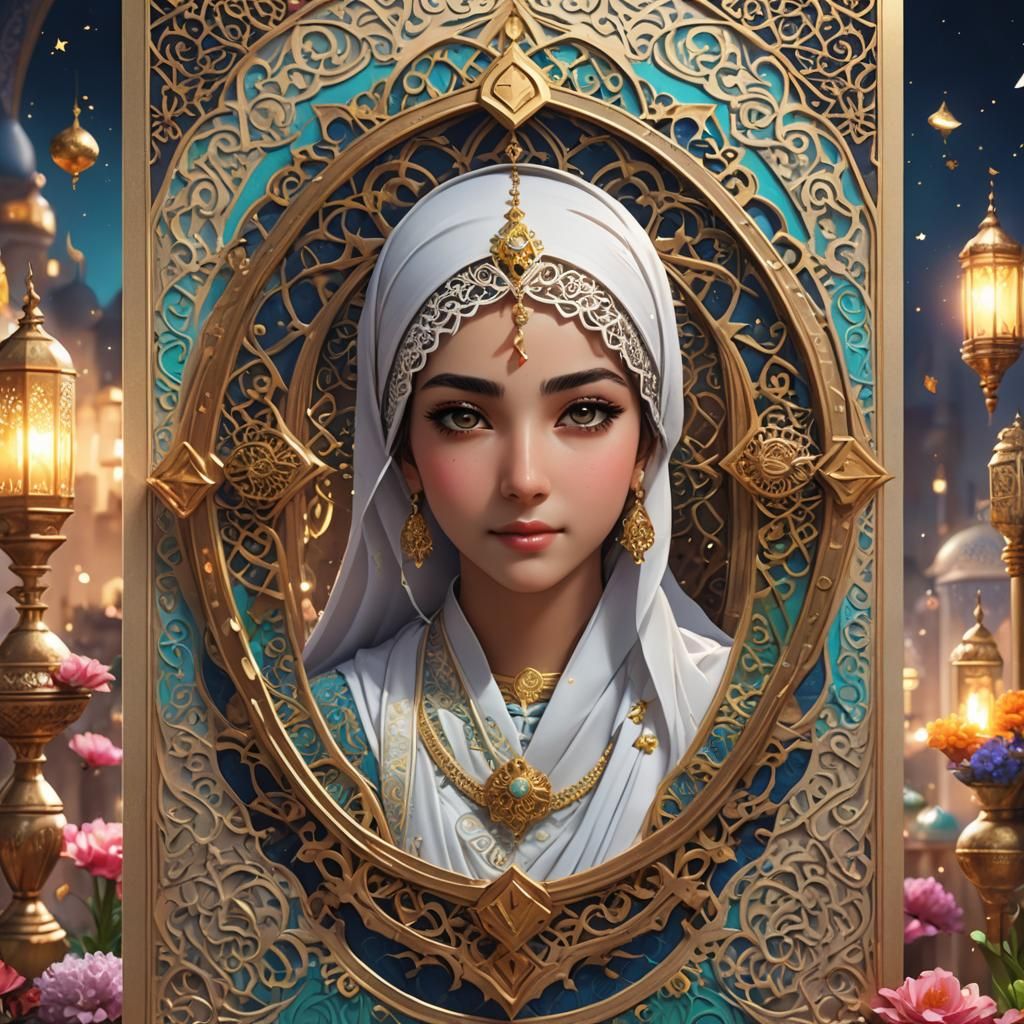 Eid Al-Fitr 3D Anime Card Design