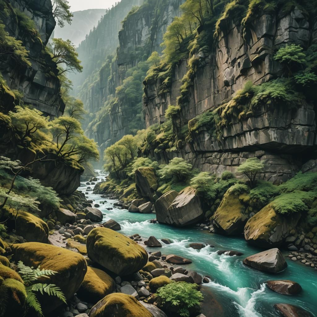 Turquoise River Carves Through Rugged Canyon