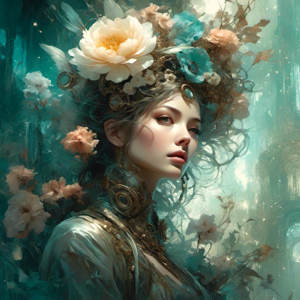 Biomechanical Flowers in Steampunk Style