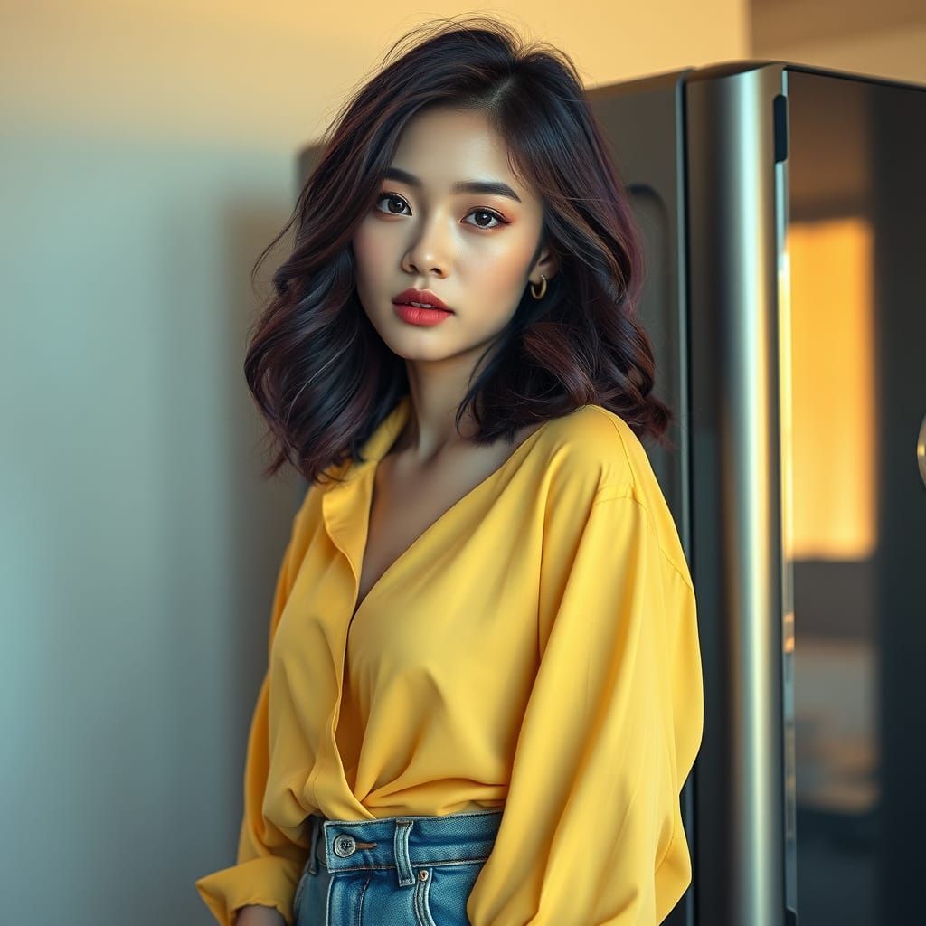 Hyperrealistic Portrait of a Young Woman in a Sunny Room