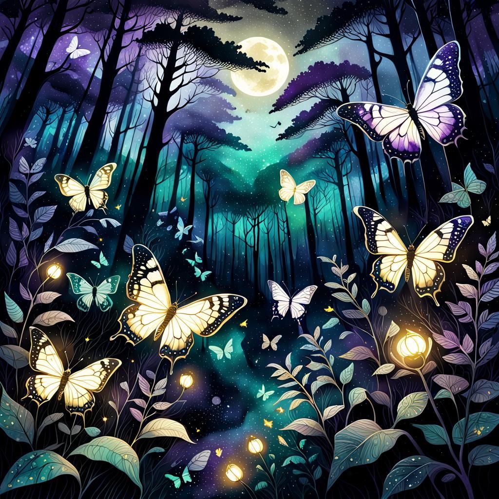 Ghibli Style: Butterflies in Misty Forest