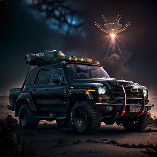 Surreal UFO Crash Site in Retro Sci-Fi Style