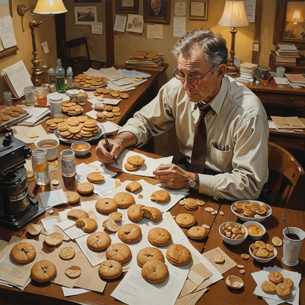 Whimsical Oil Painting of Fortune Cookie Writer