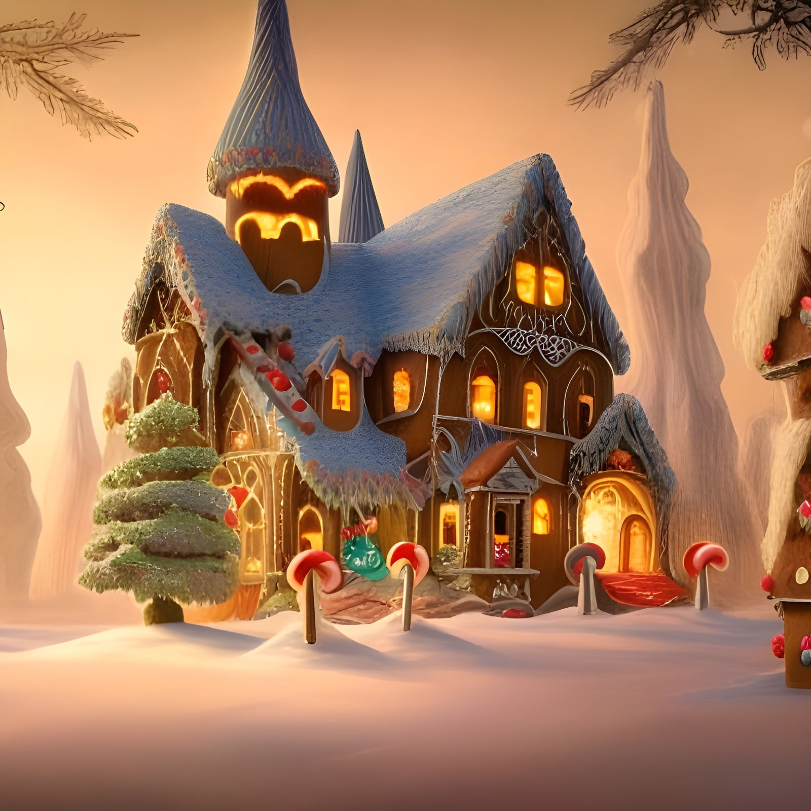 Gingerbread Mansion in Candy Forest: Fantasy Concept Art