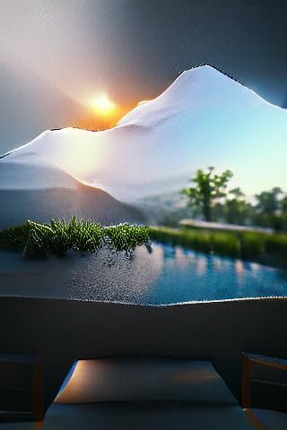 Terrace Sunrise View: Hyperrealistic 3D Landscape