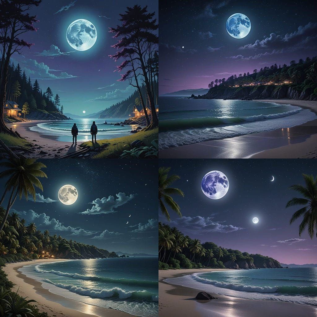 Moonlit Beach at Night: A Serene Landscape