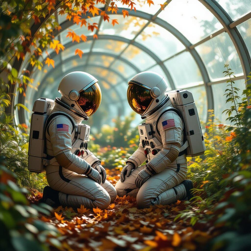 Astronaut in Biodome Autumn Garden