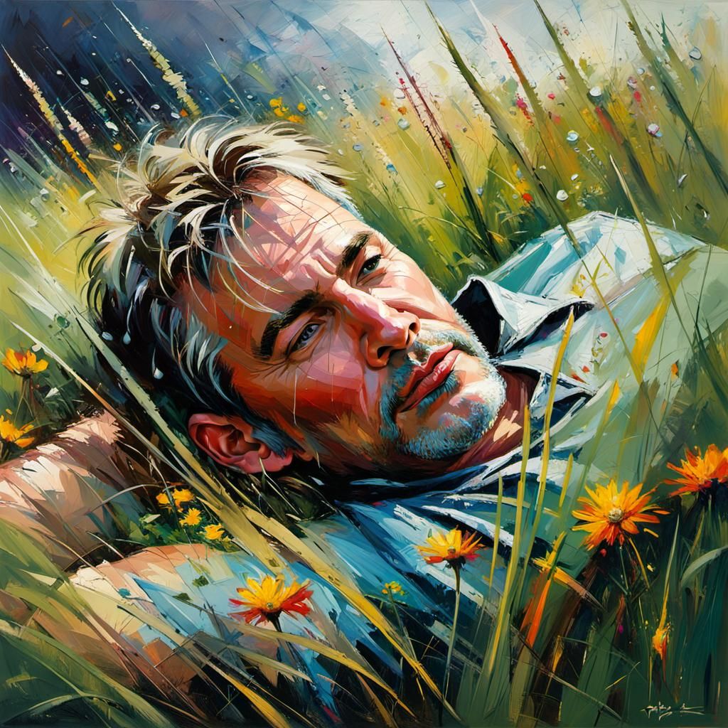 Mouse in Grassy Field as Tachisme Oil Painting