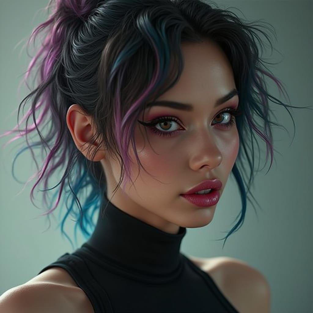 Hyperrealistic Woman Portrait with Playful Expression