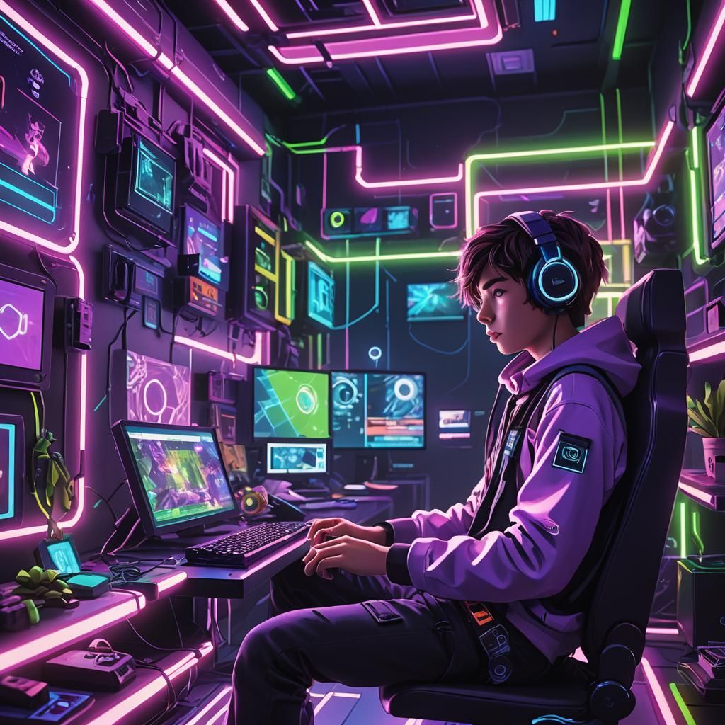 Teenage Gamer in Futuristic Roblox Bedroom
