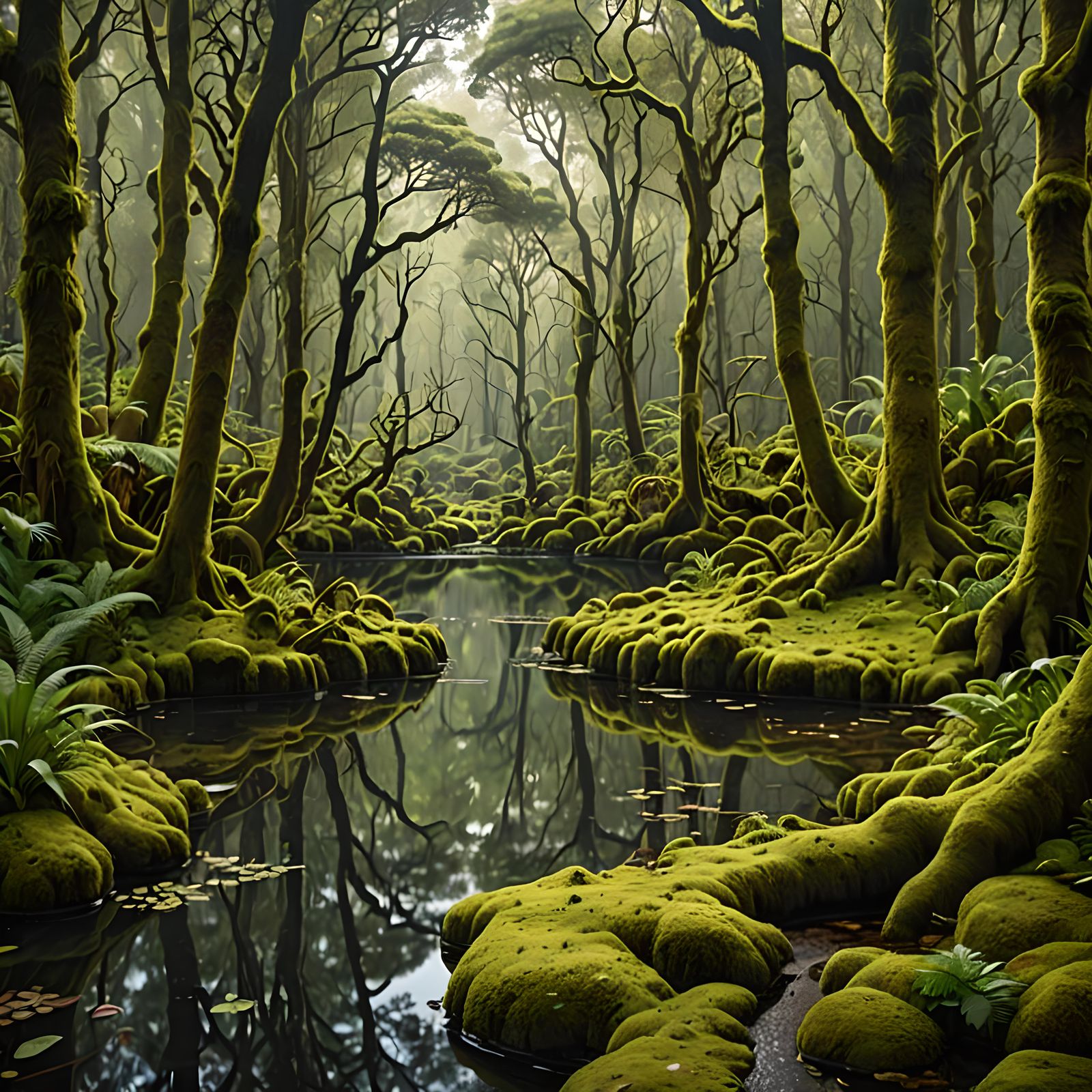 Lush Forest Oasis: A Moss-Covered Wildlife Haven