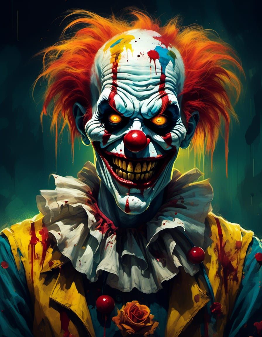 Horrific Zombie Clown Portrait in Digital Art Style