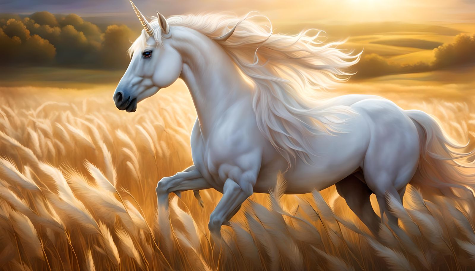 Feathered Unicorn in Golden Wheat Field