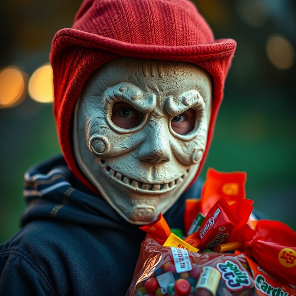 Halloween Mask and Candy, HDR Sharp Focus