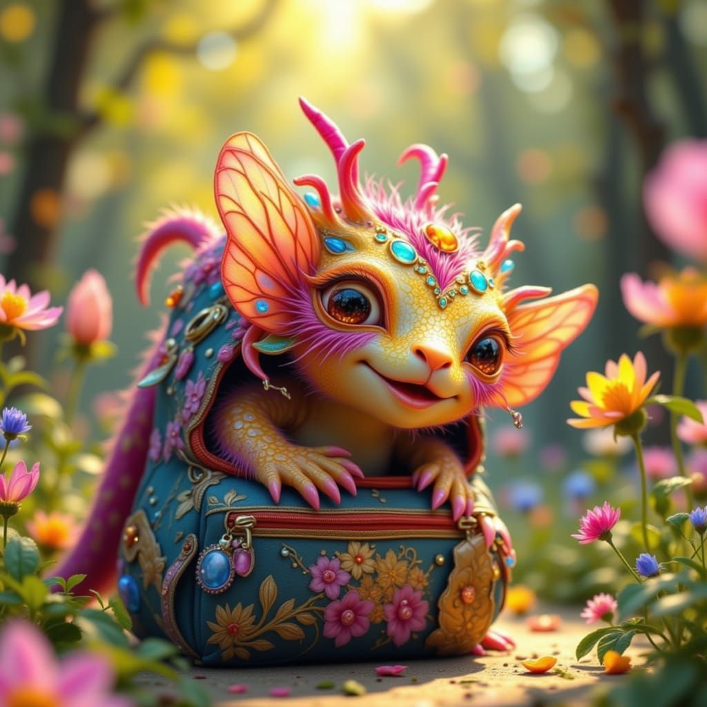 Whimsical Beast Peeks From Girl's Backpack in Storybook Styl...