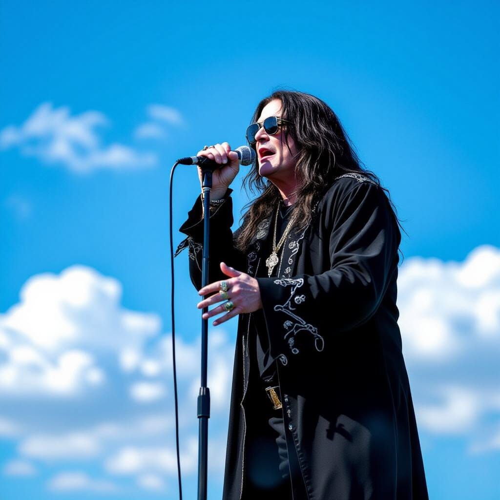 Rock Star Singing on Cloud in Blue Sky