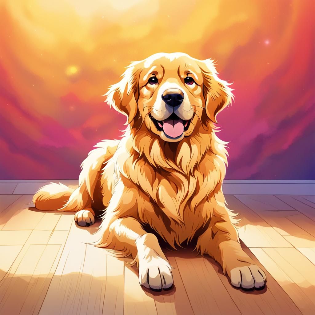 Cute Golden Retriever in Anime Style Illustration