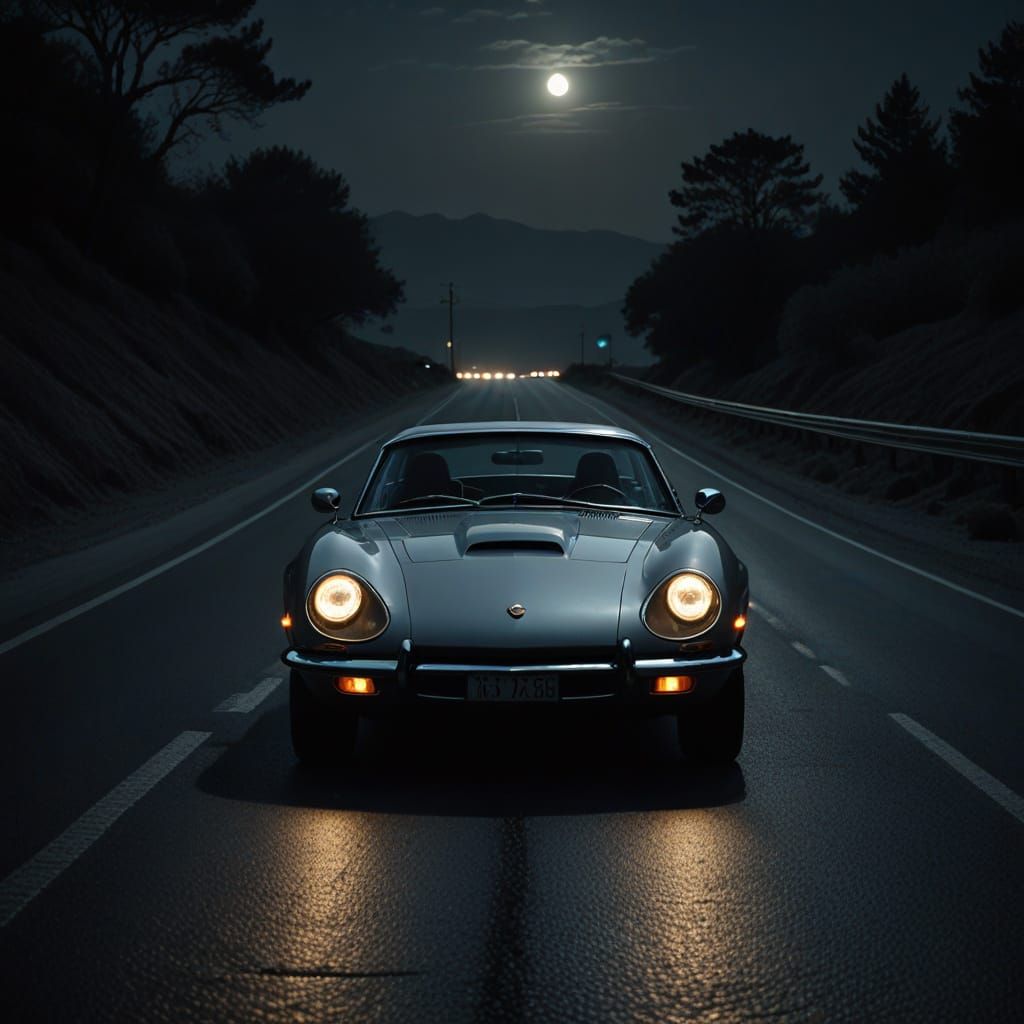 Film Noir Sports Car Under Moonlight