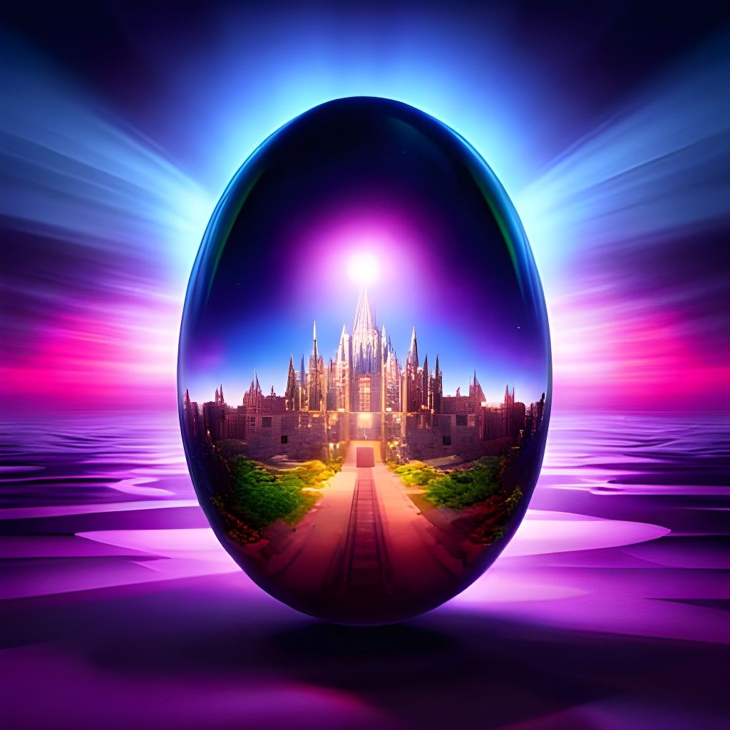 Fantasy Landscape Inside Intricate Faberge Glass Egg