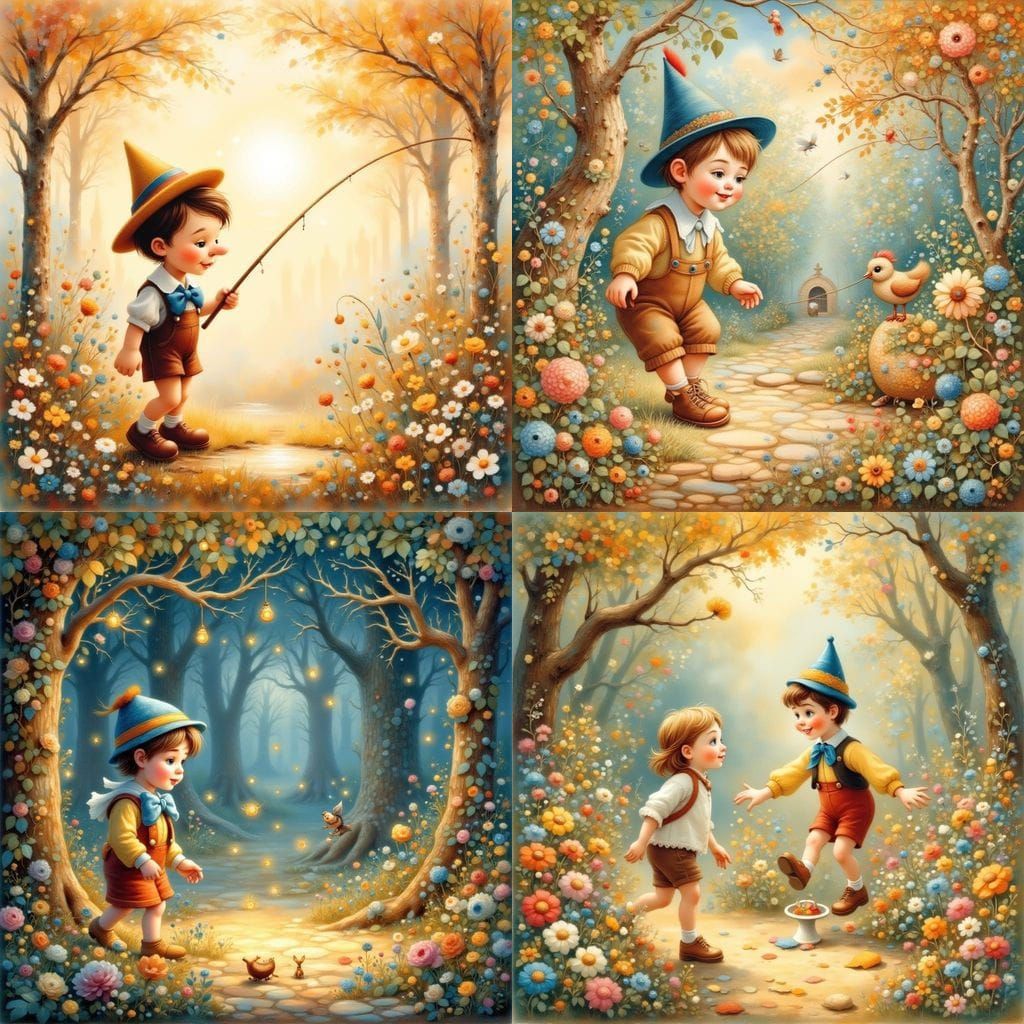 Pinocchio Illustrated in Fairy Tale Style