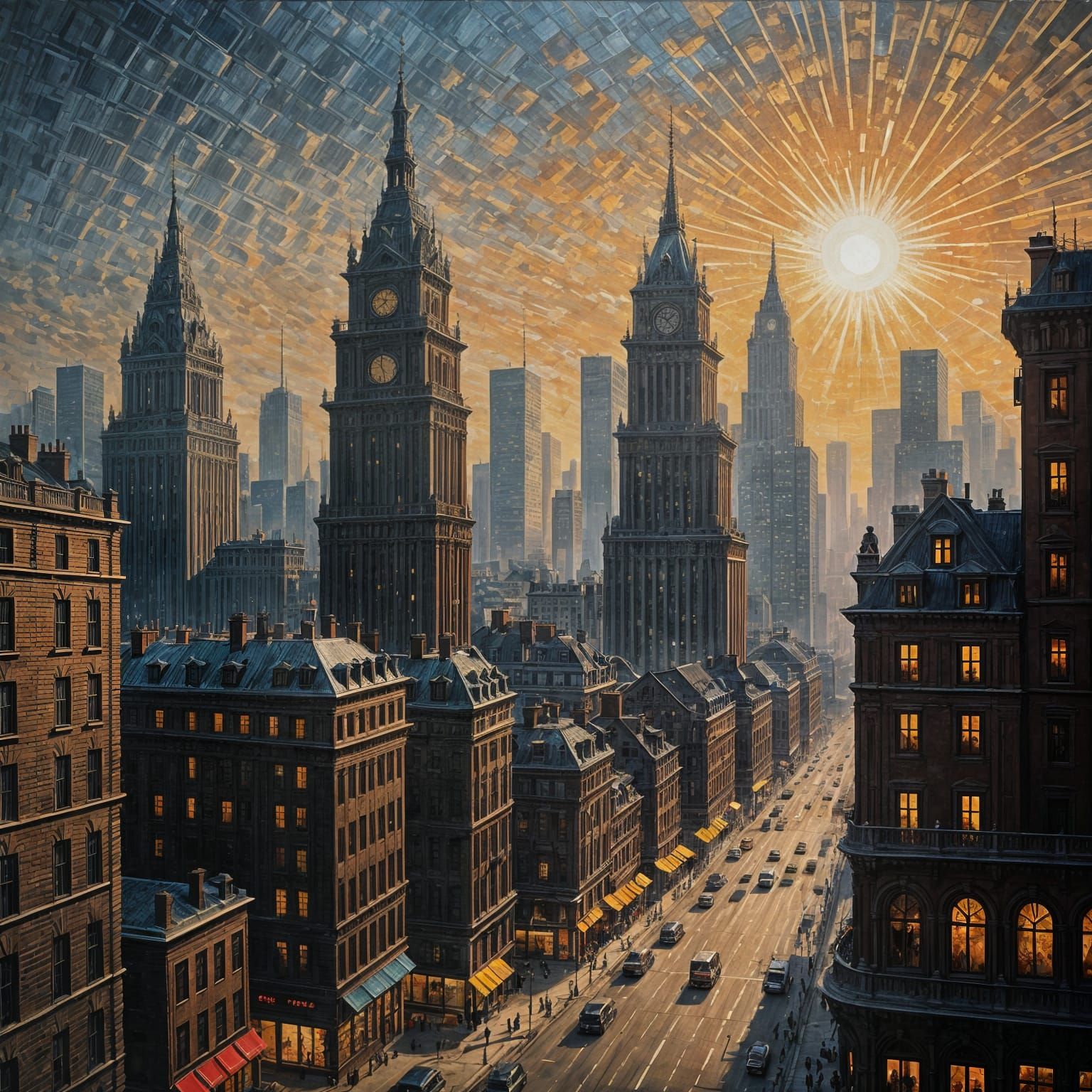 Surreal Pastel Cityscape in Three-Point Perspective