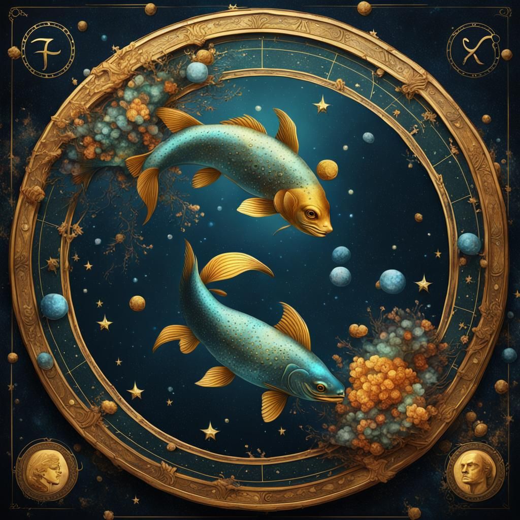 Pisces Zodiac Sign in Old Masters Style