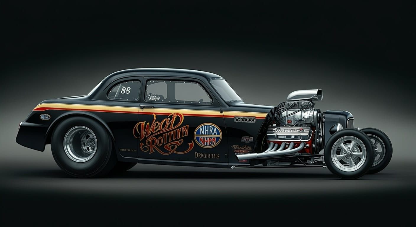 Classic American Muscle Car Revival in Vintage Dragster Styl...