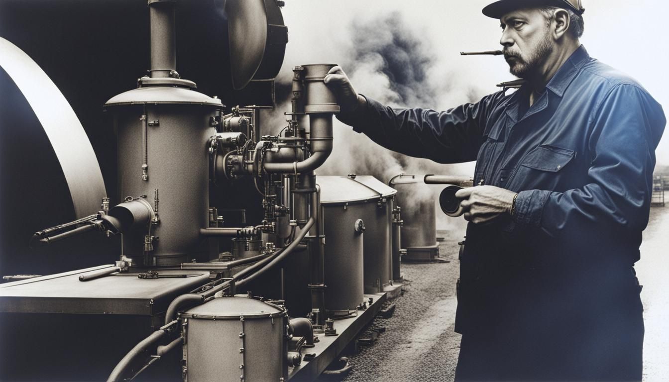 Monochrome Portrait of an Engineer in Smoke