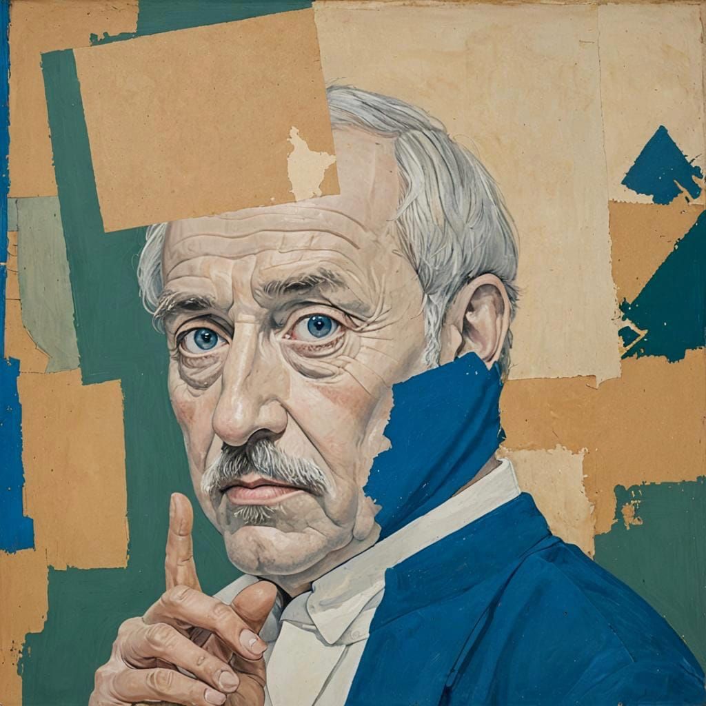 Geometric Painted Montage with Textural Relief