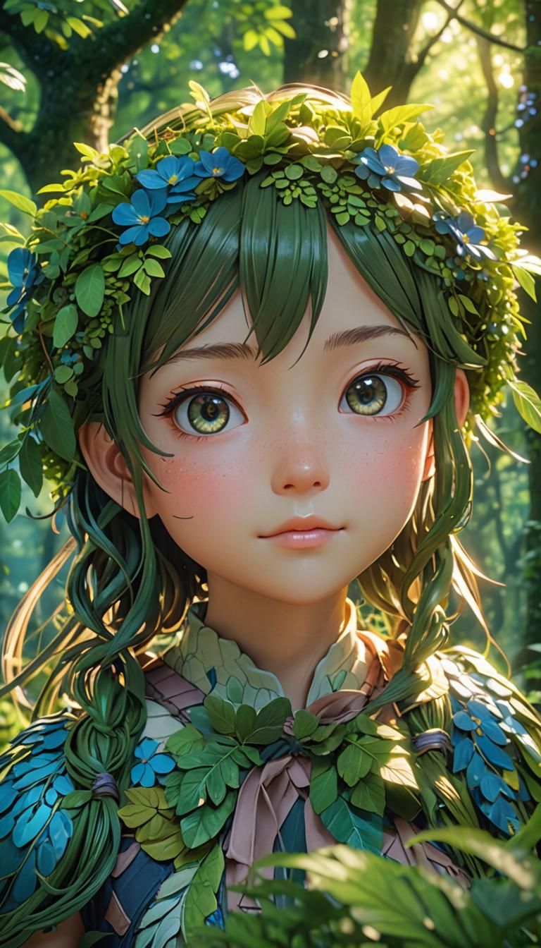 Anime Fairy in Lush Forest: 3D Art