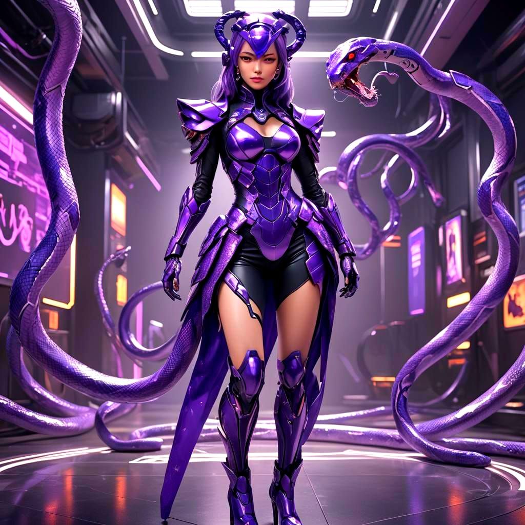 Cybernetic Supervillainess in Purple Snake Costume