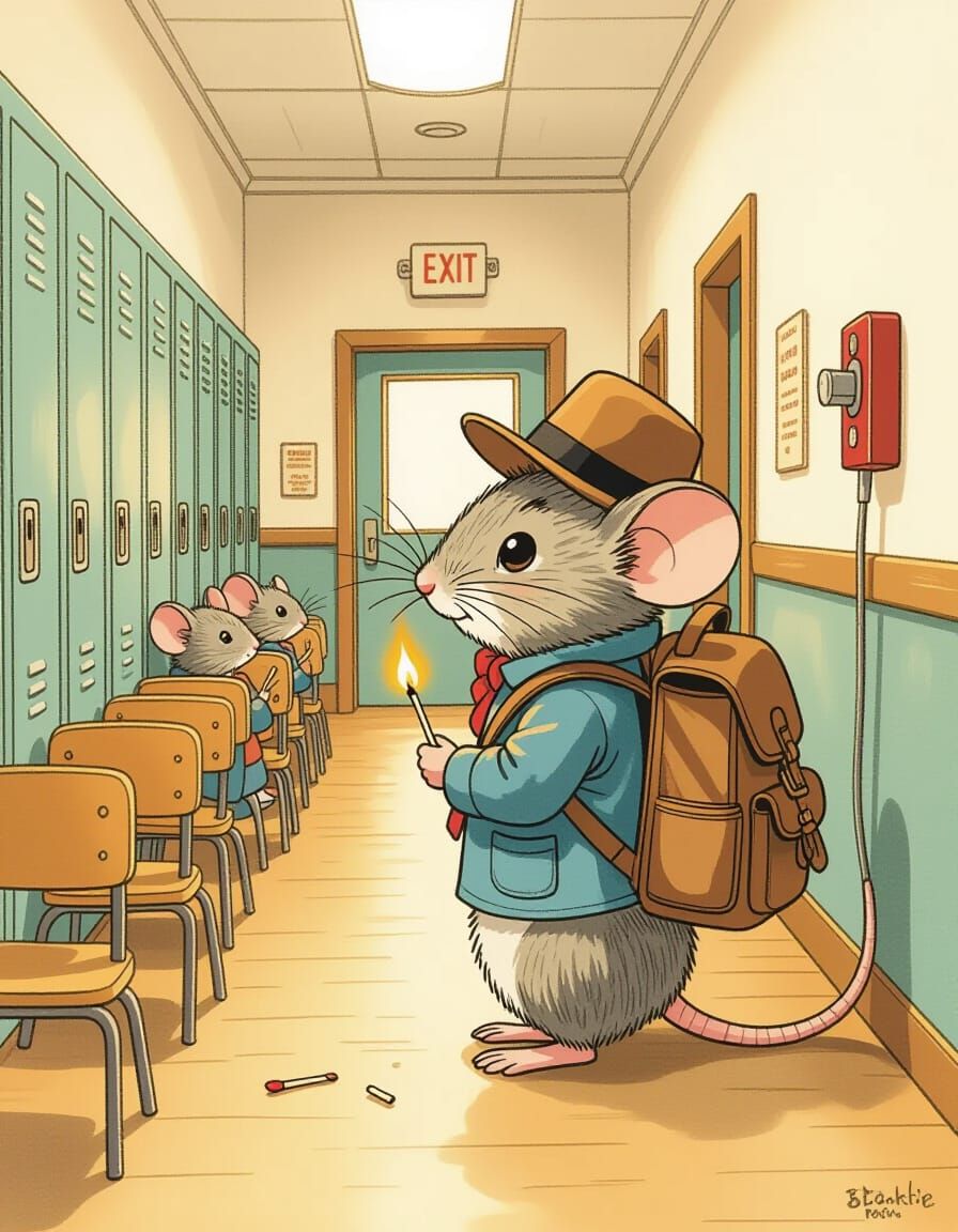 Mischievous Mouse Causes School Chaos in Storybook Style