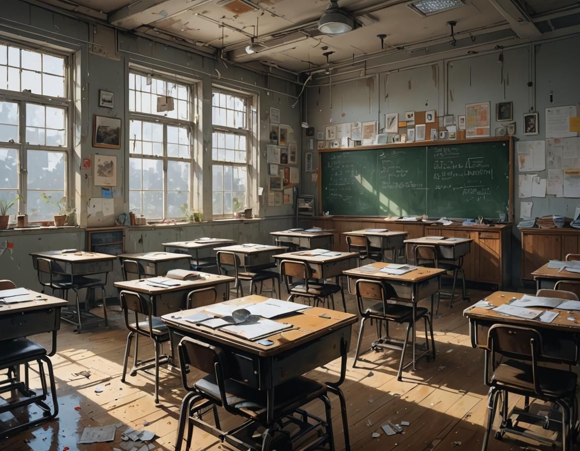 Nostalgic 80s School Classroom, Detailed Oil Painting