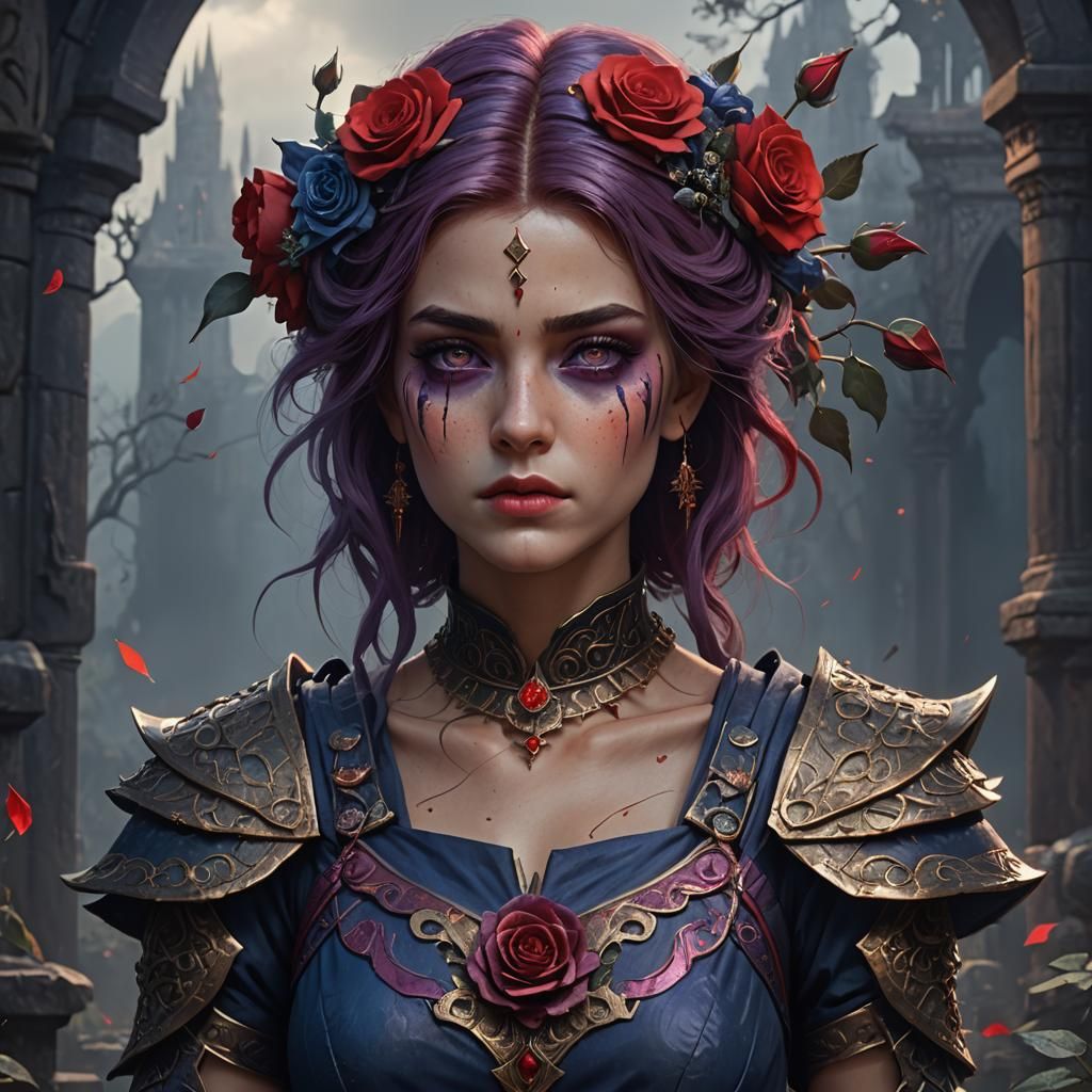 Woman with Violet Eyes and Rose Hair
