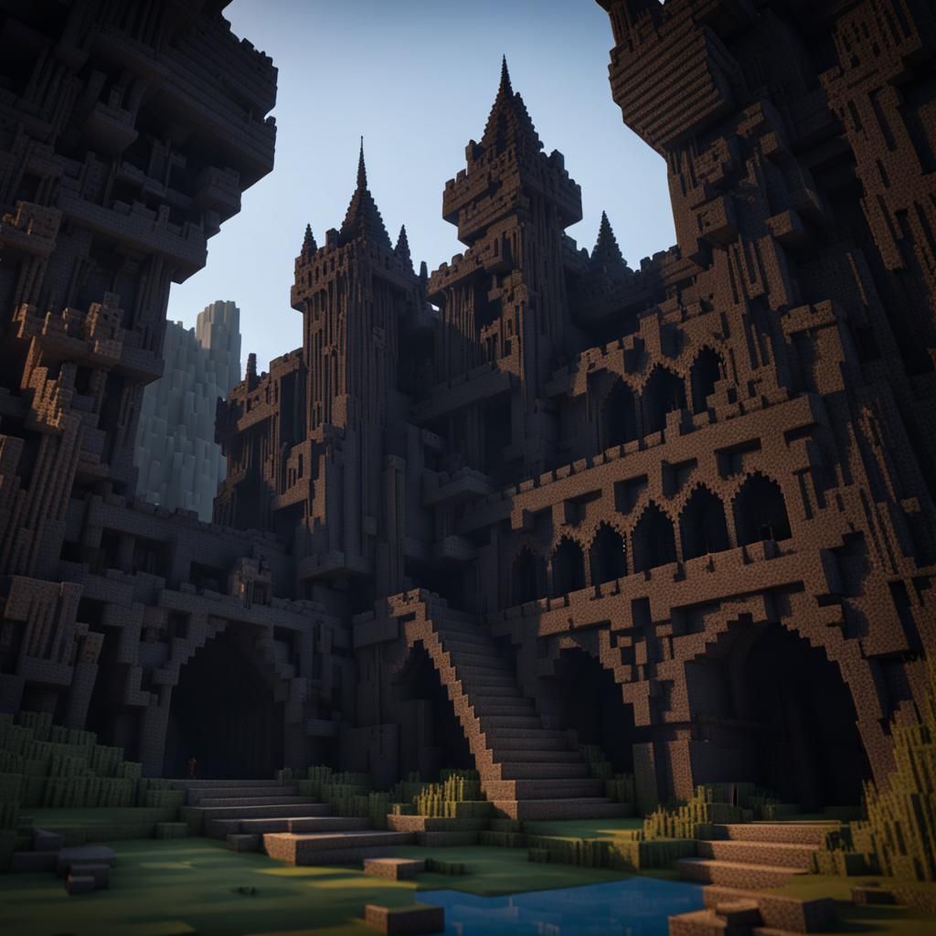 Minecraft Castle of Tunnels: Dark Fantasy Art