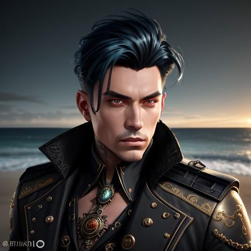 Art Deco Steampunk Dancer Portrait on a Beach