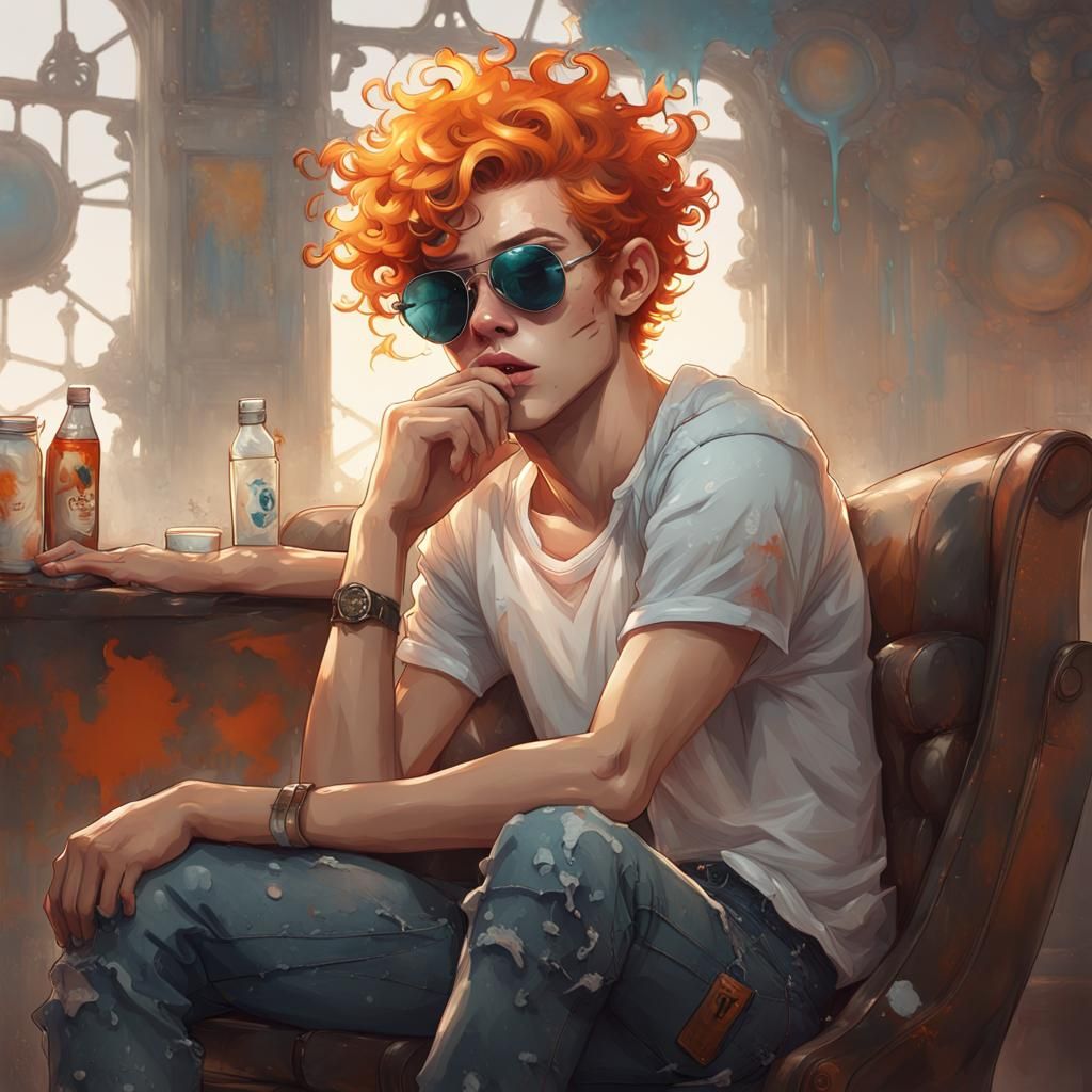 Teen with Steampunk Sunglasses, Hyperdetailed Digital Portra...