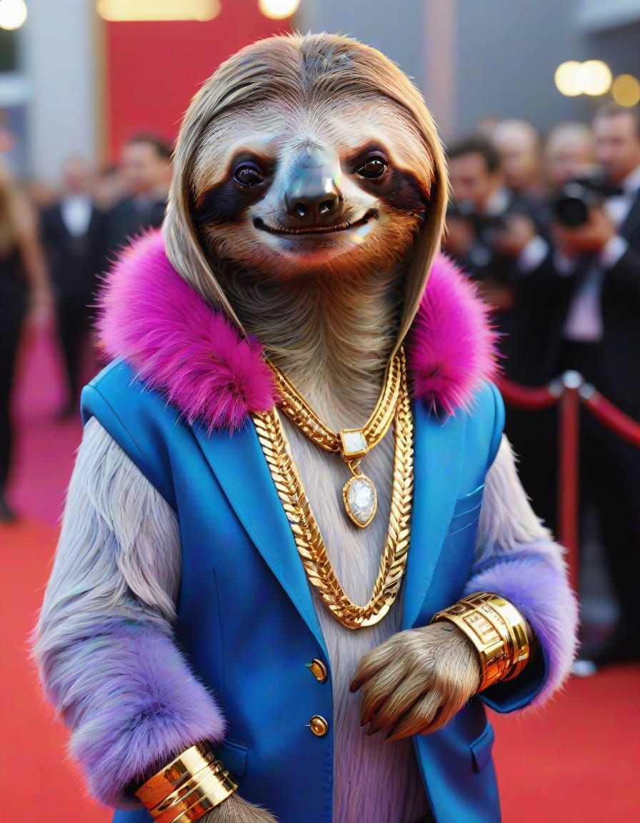 Glamorous Sloth Struts Red Carpet in Bold, Blended Fashion