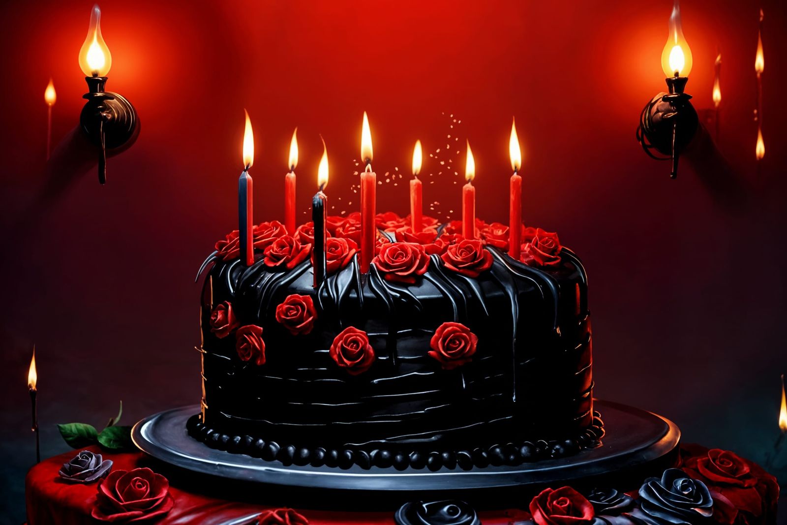 Goth birthday cake with candles