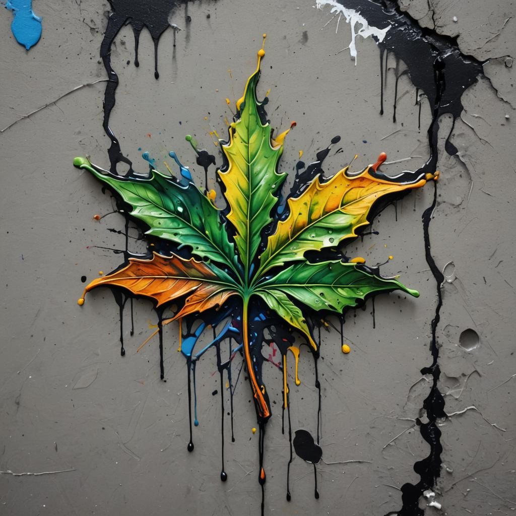 Weed Leaf Graffiti Art in Street Style