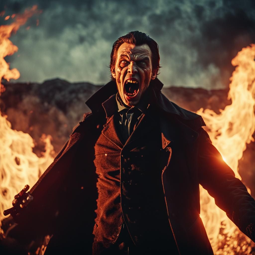 Modern Vampire Burning in Daylight: A Horror Scene