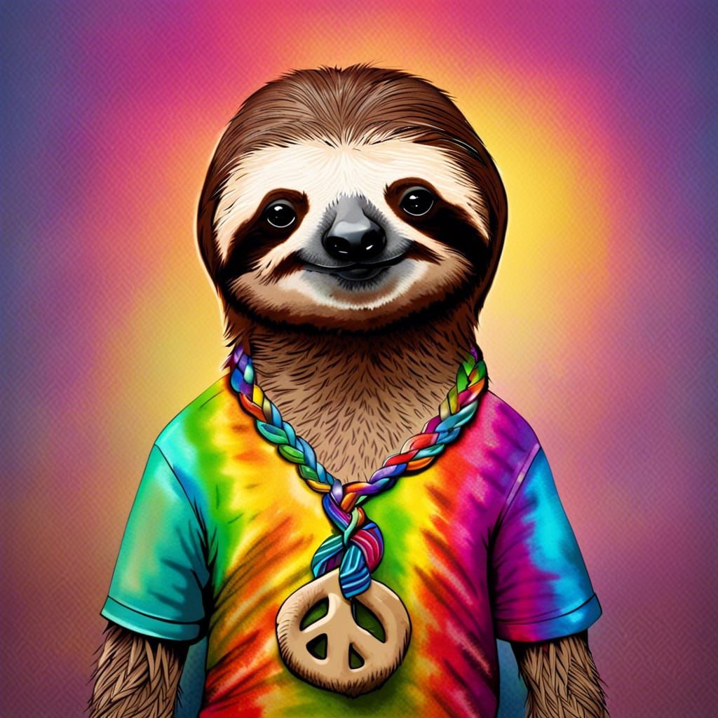 Cute 70s Hipster Sloth with Tie Dye Shirt