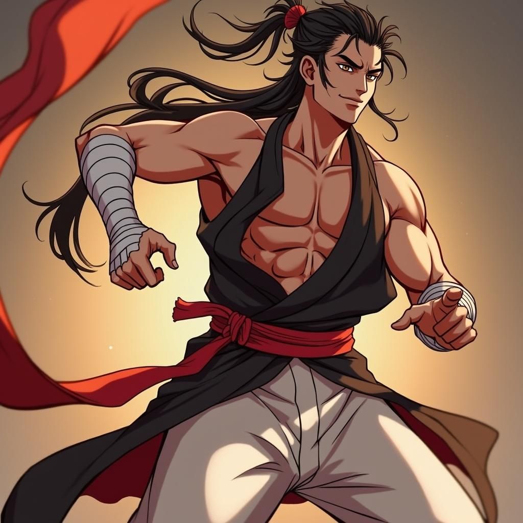 Anime Style Monk with Spiky Hair and Bandages