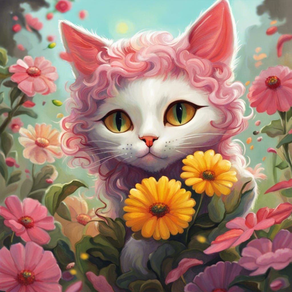 Adorable Flower Petal Kitty Portrait