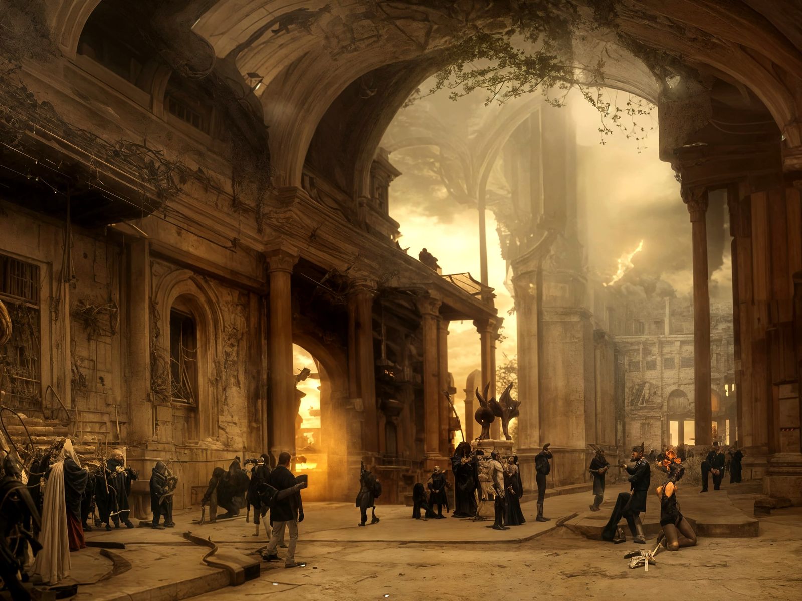 Futuristic Cityscape with Bizarre Creatures in 3D